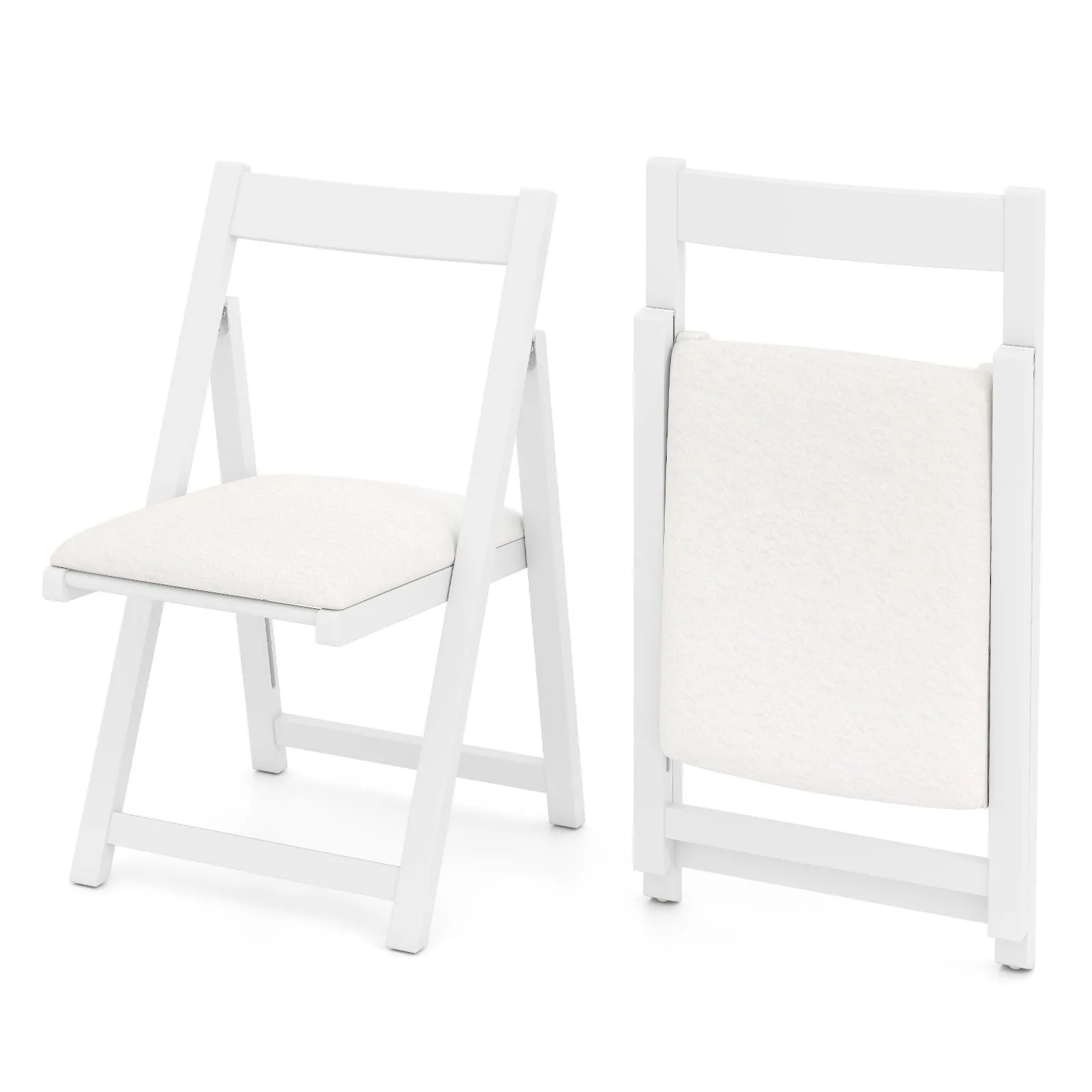 Foldable Dining Chair Set of 2 Accent Armless Kitchen Chair-White