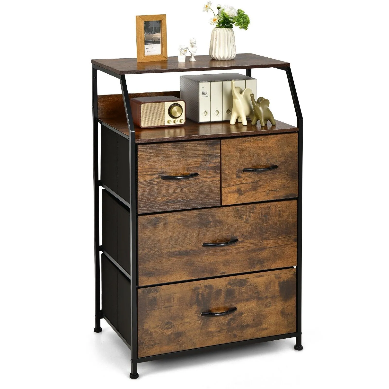 Industrial Cabinet Freestanding Dresser With 4 Drawer Top Shelf