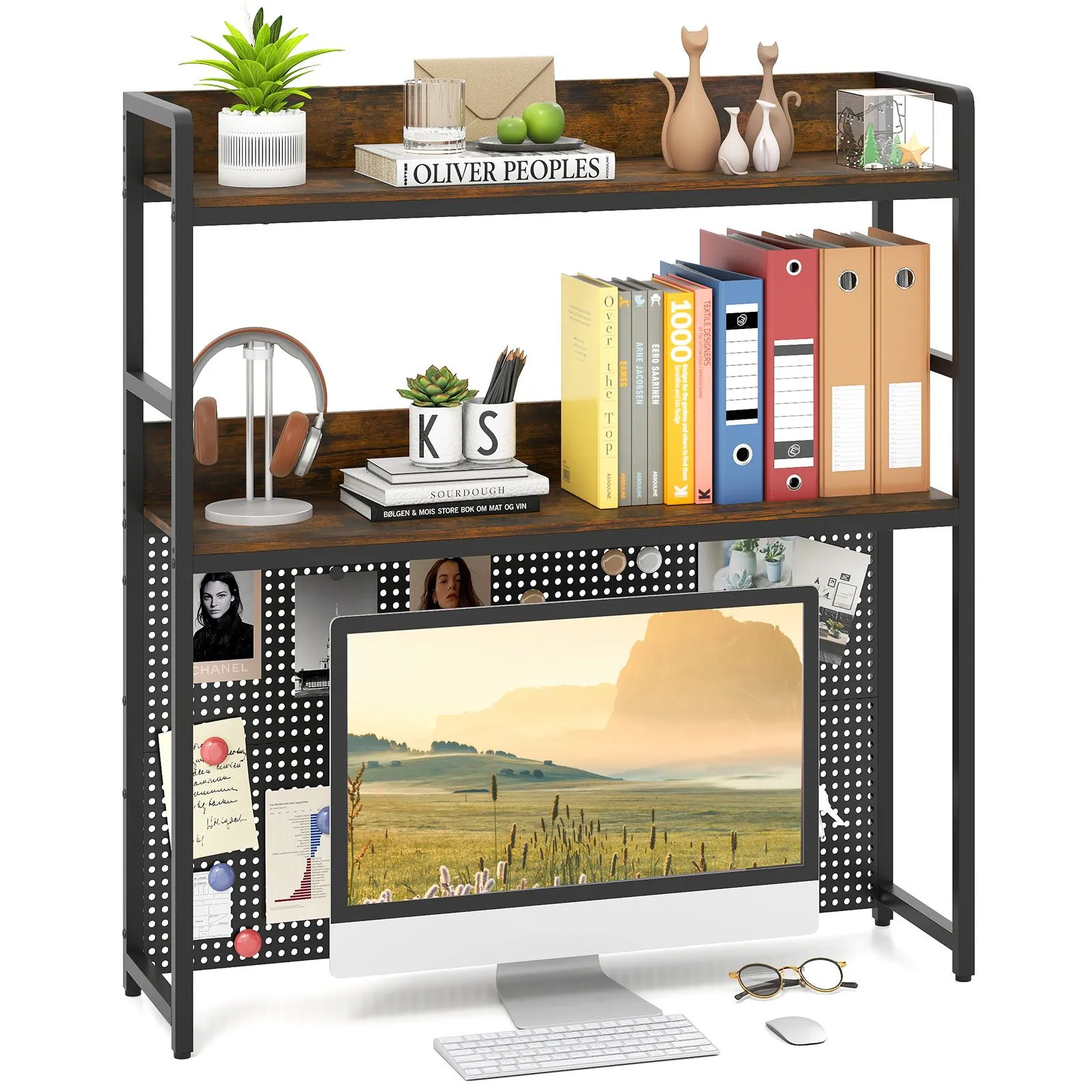 Desktop Bookshelf Multipurpose 2-Tier Desk Hutch Home Office
