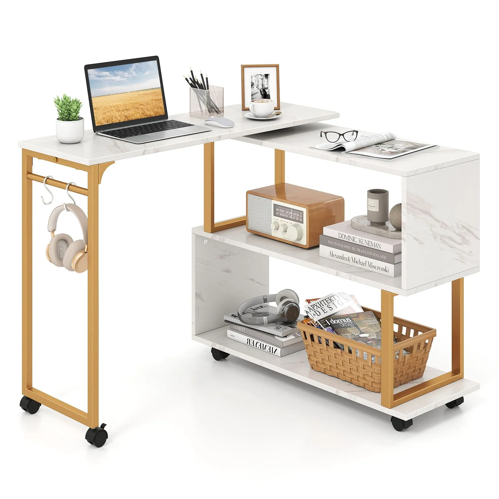 360° Rotating Sofa Side Table Writing Study Desk With Wheels