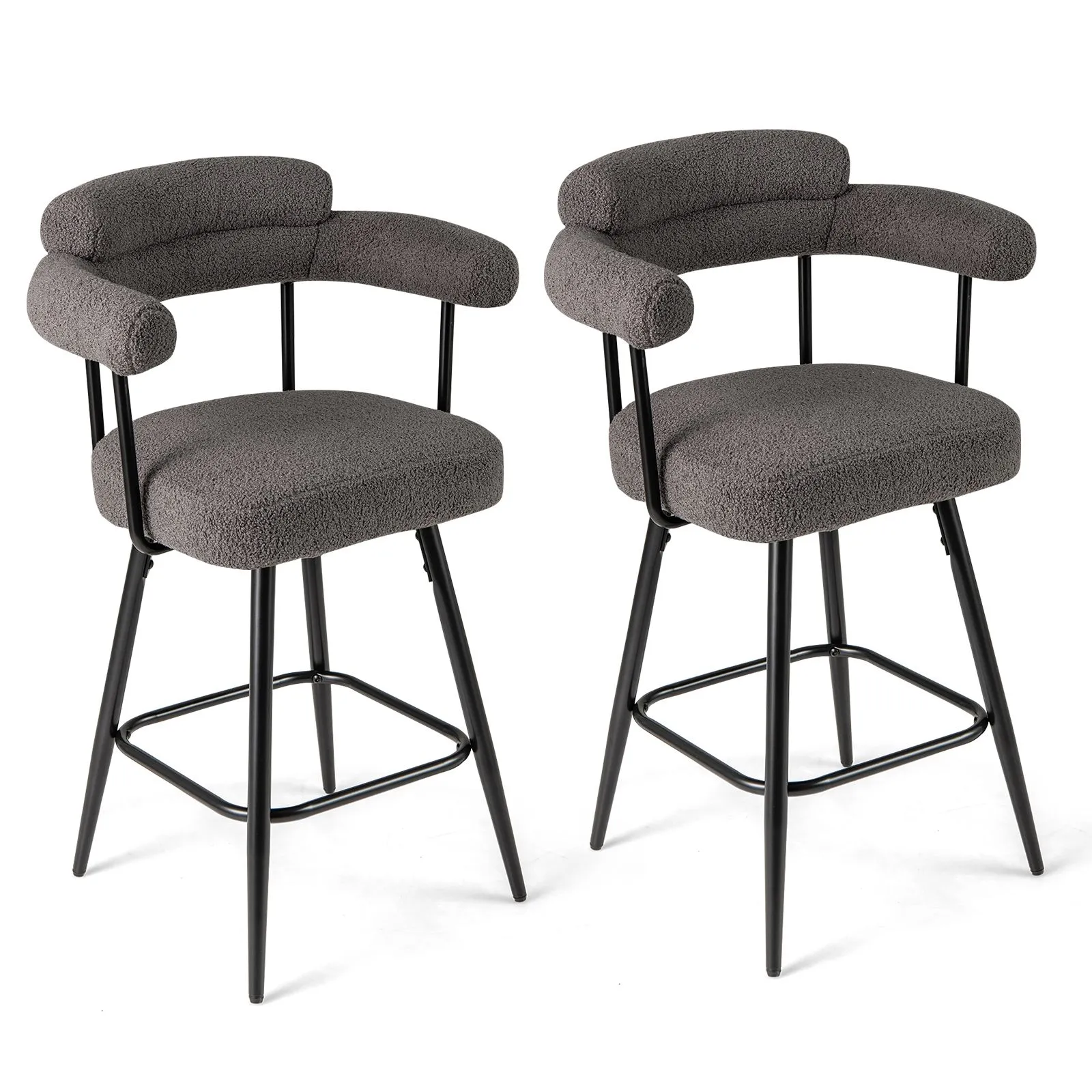 2 Pack Swivel Bar Stool Set 69cm Counter Height Chairs Upholstered