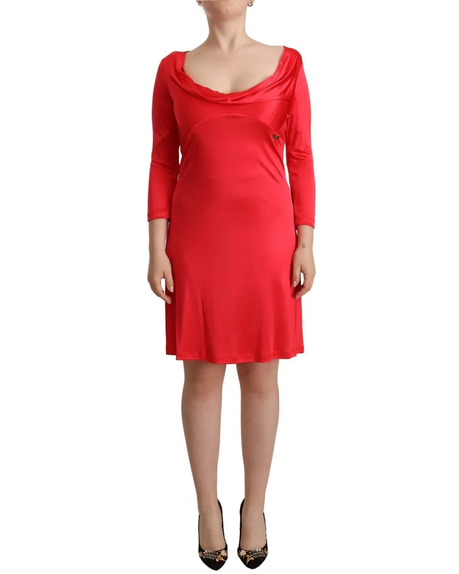 Cowl Neck 34 Sleeve ALine Dress- Red Dresses