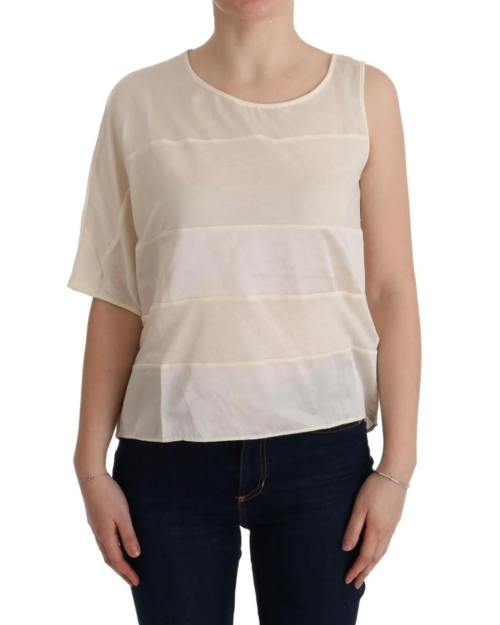 OneShoulder Short Sleeve Blouse- Beige T-Shirts