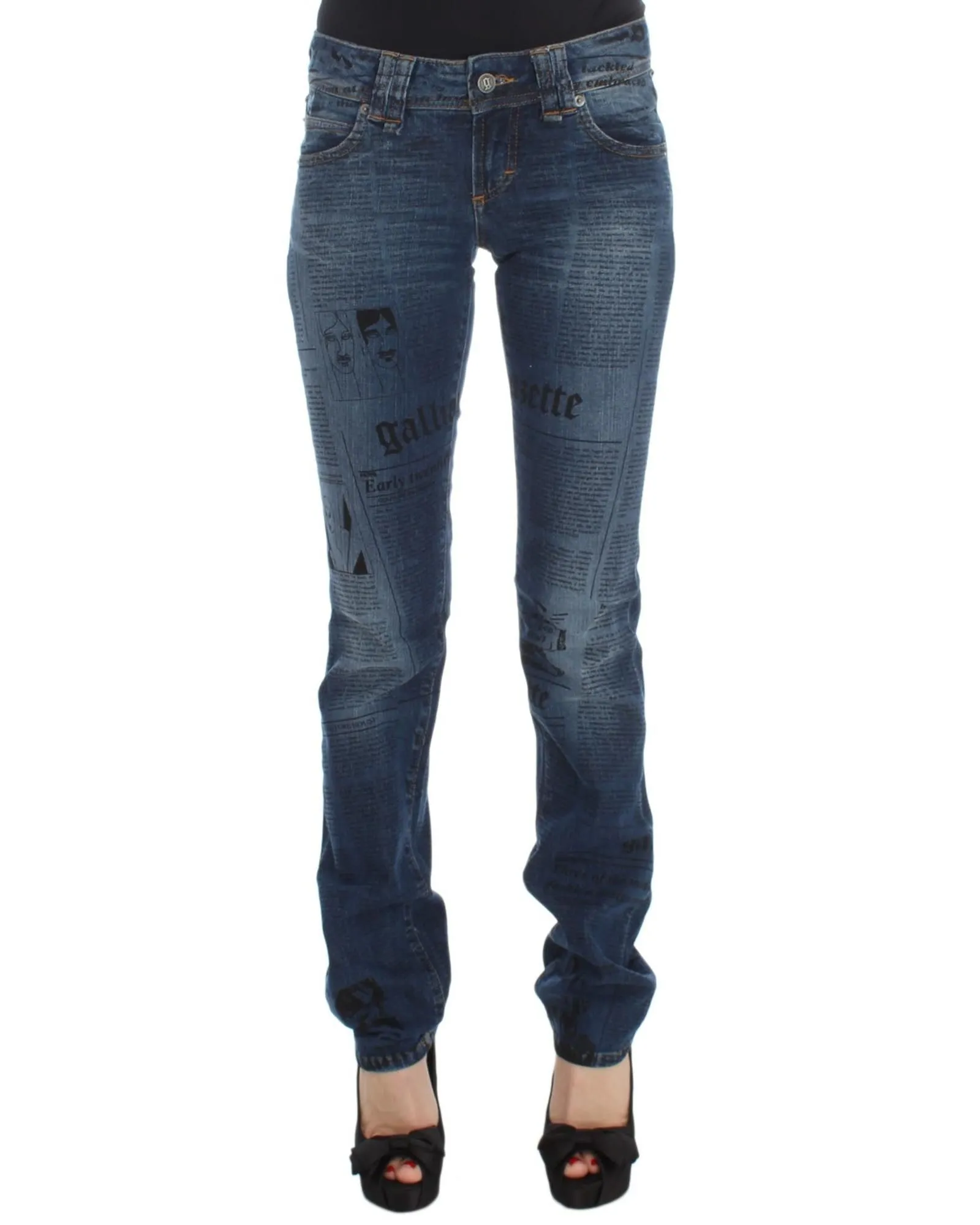 Newspaper Print Jeans Straight Leg- Blue Jeans