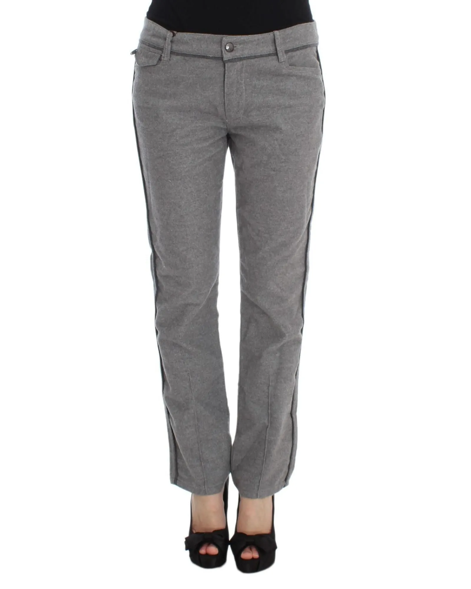 Grey Straight Leg Pants Side Stripe Detail- Gray Jeans