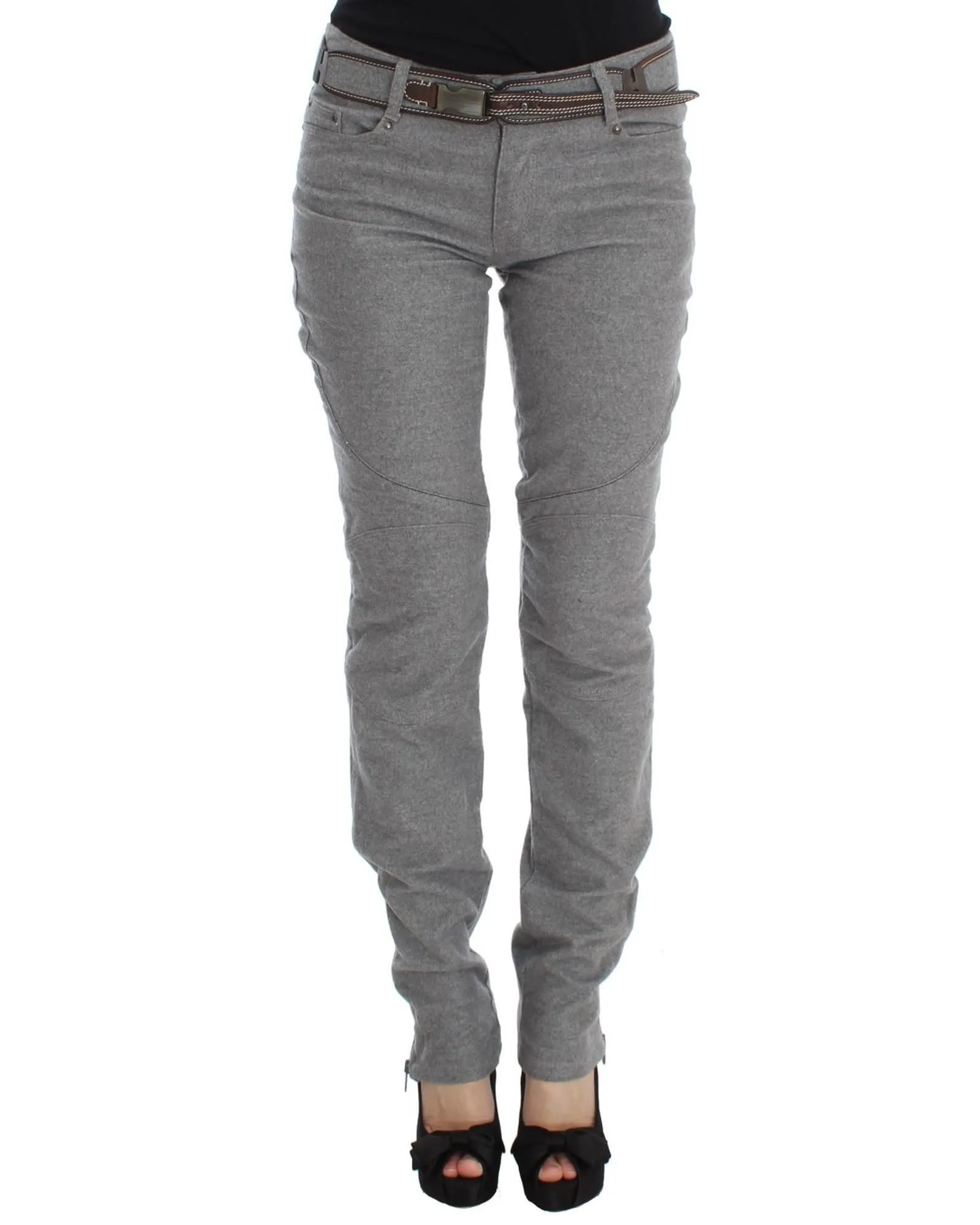 Grey Casual Pants Zip Ankle Detail- Gray Jeans