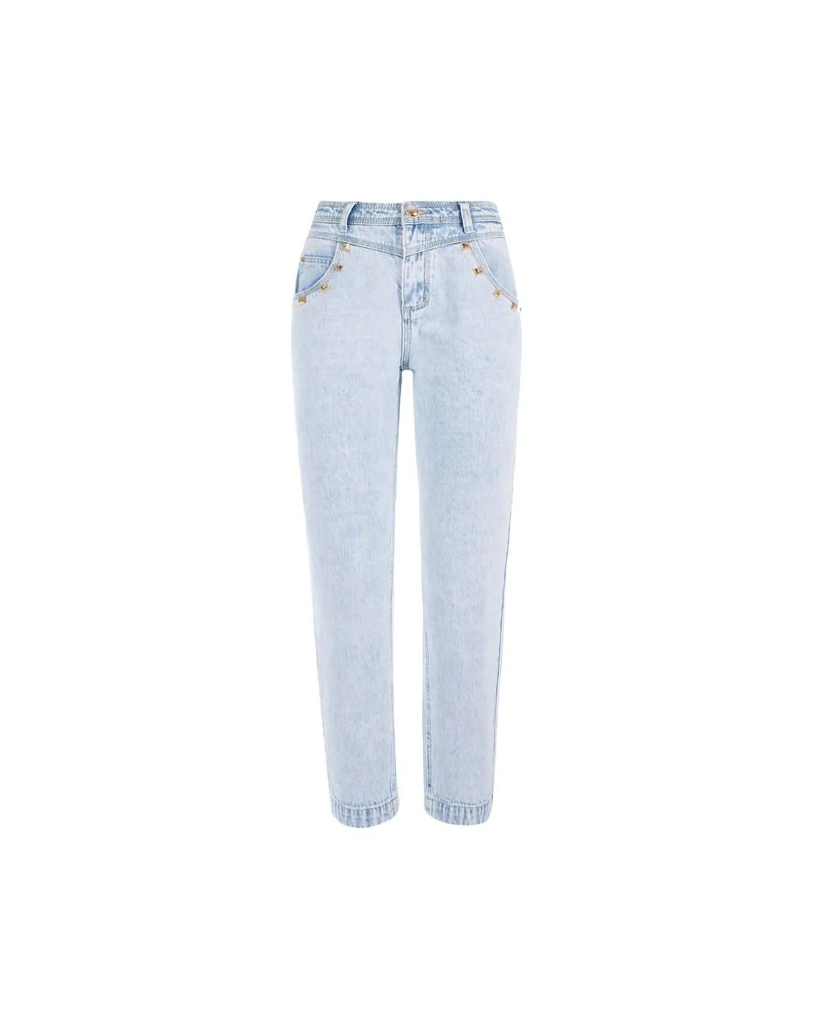 Star Embellished Straight Leg Jeans- Light Blue Jeans