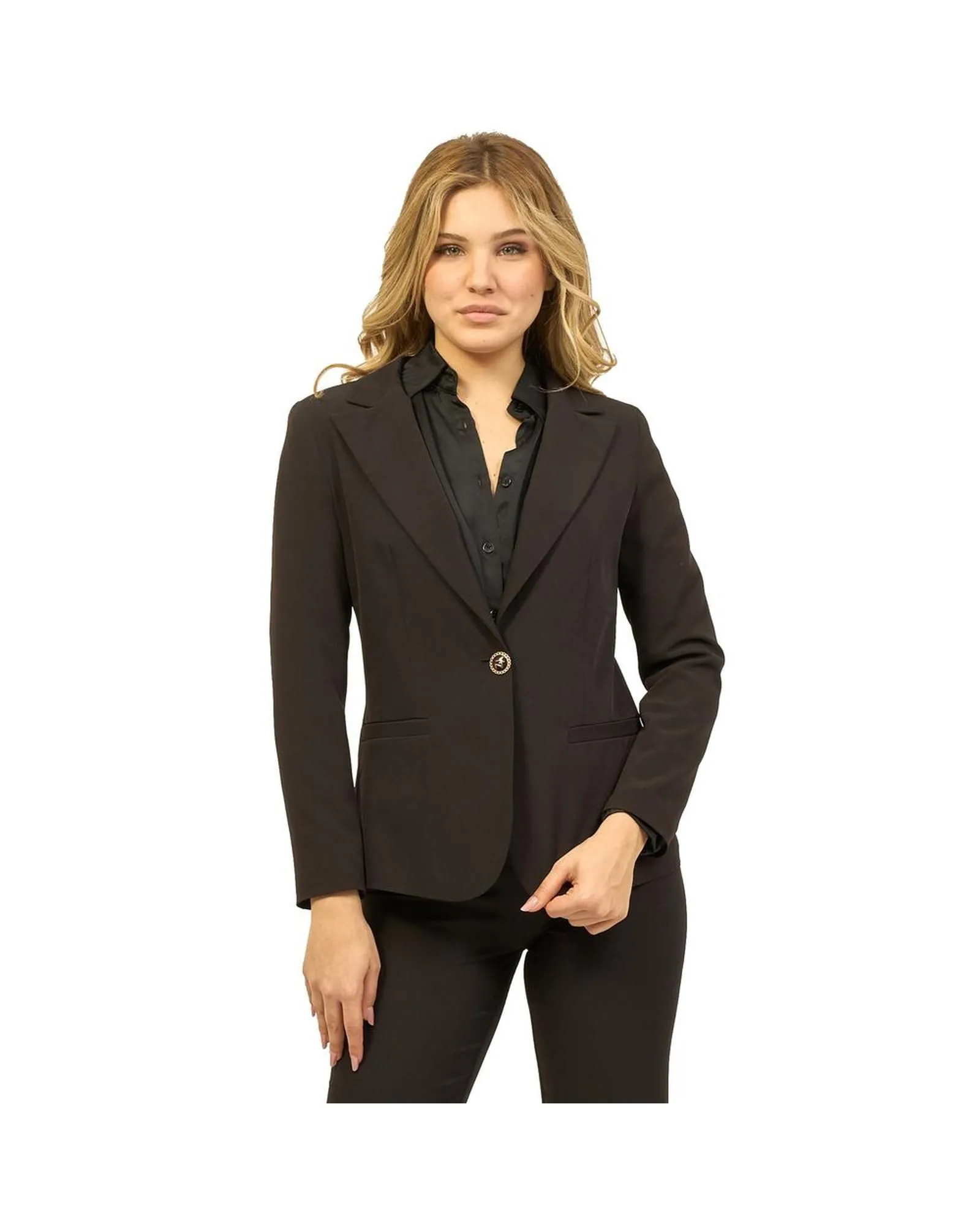 Blazer Notch Collar Single Button- Black Suits