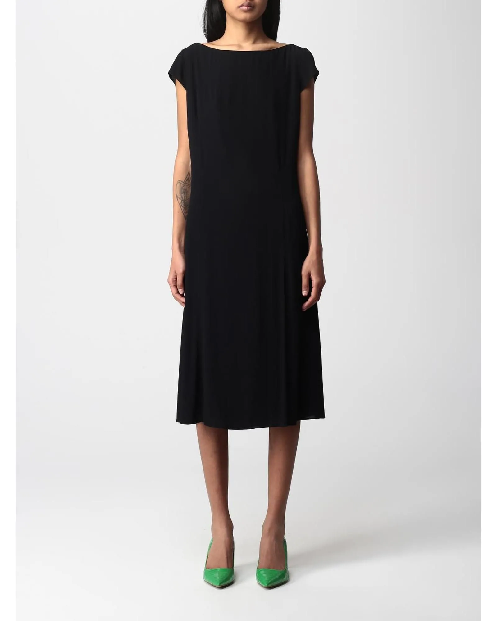 Aline Boat Neck Midi Dress- Black Dresses