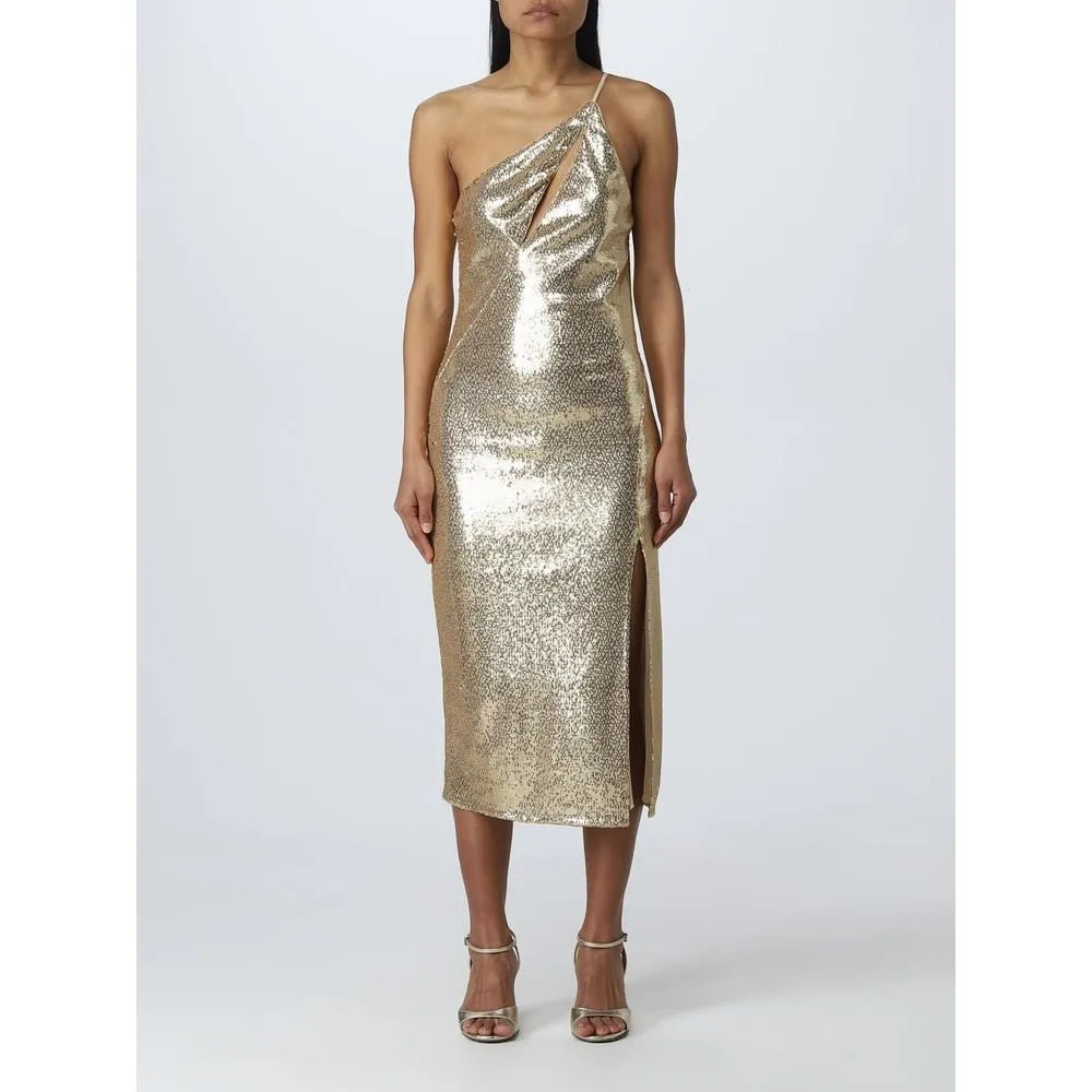 Sequin OneShoulder Midi Dress- Gold Dresses