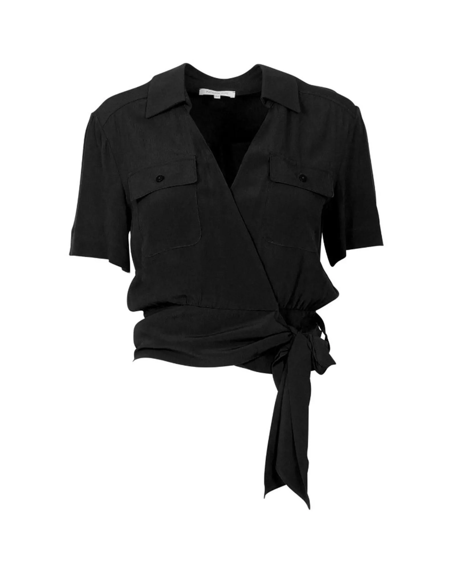 Short-sleeved Blouse with V-neck and Breast Pockets