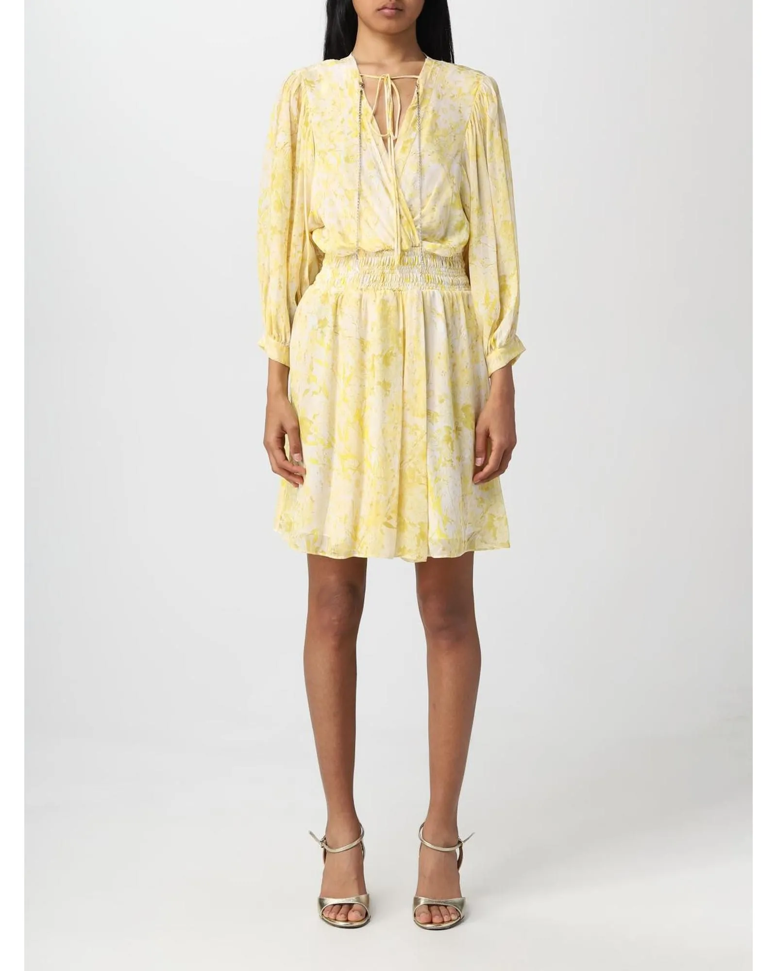Floral Print Mini Dress- Yellow Dresses