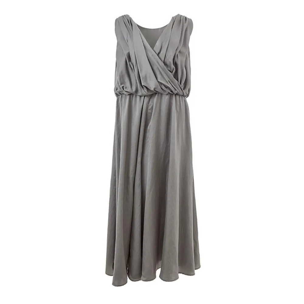 Draped Aline Midi Dress- Gray Dresses