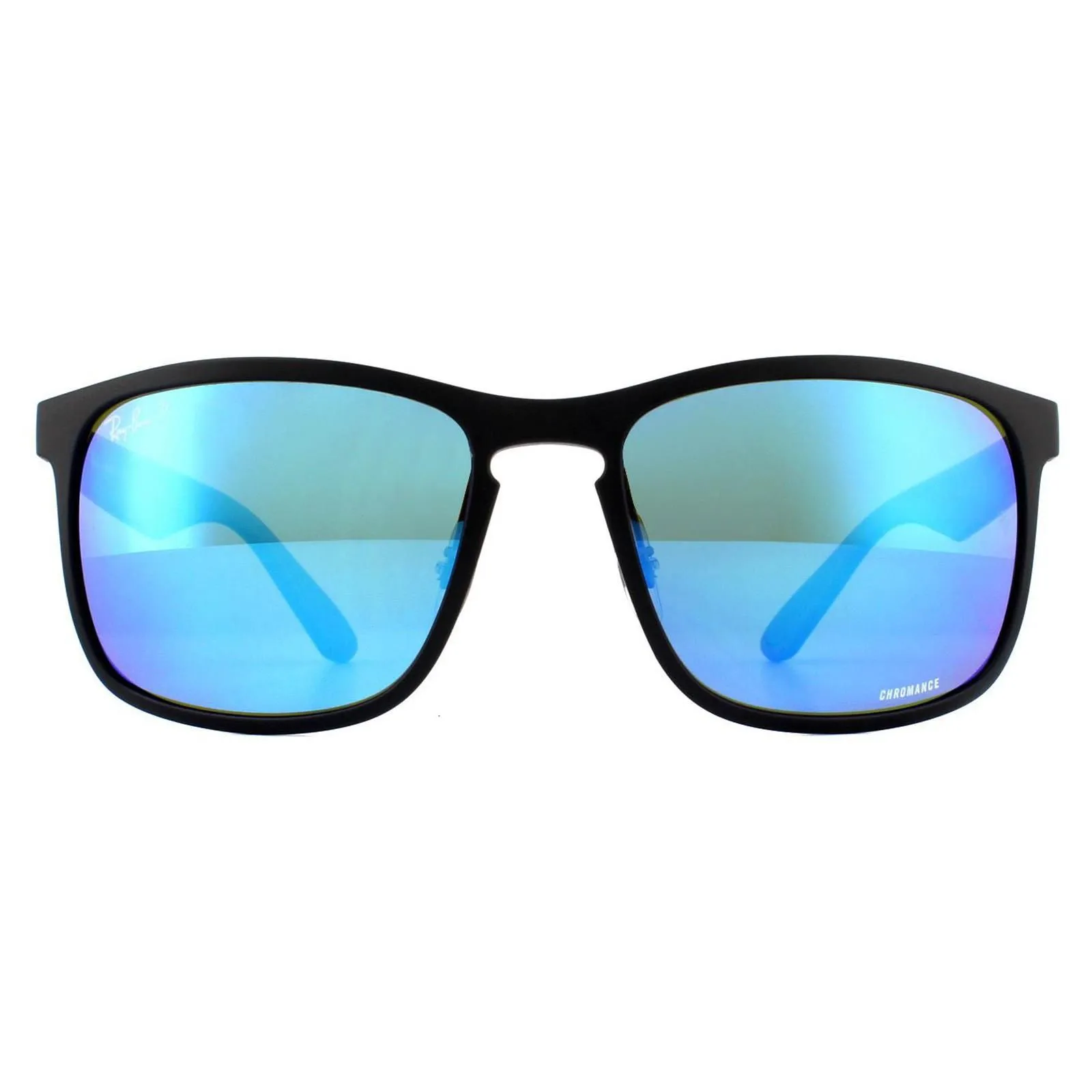 Square Matte Black Blue Flash Polarized Chromance RB4264 Sunglasses