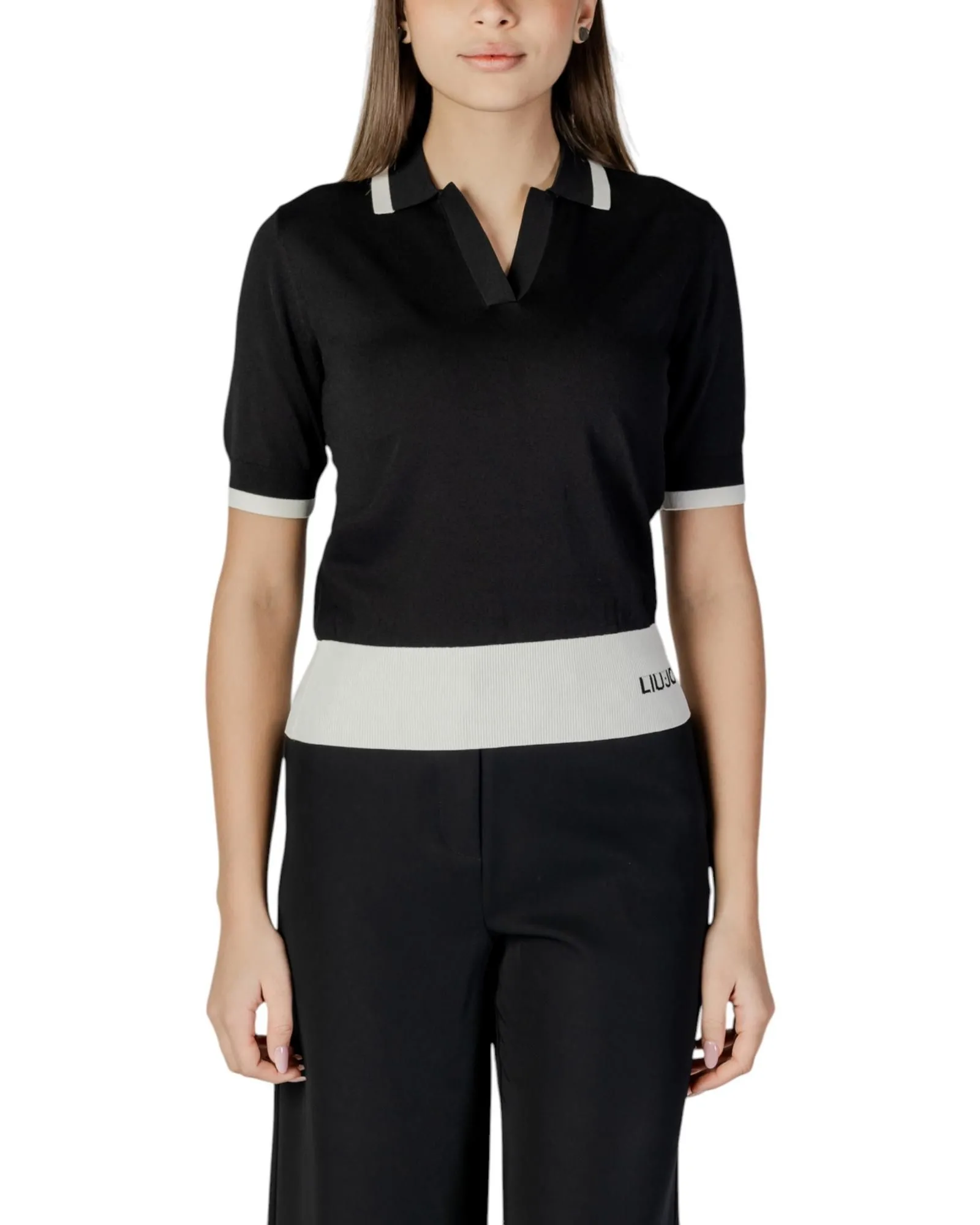 Knitted Polo Shirt Short Sleeves- Black