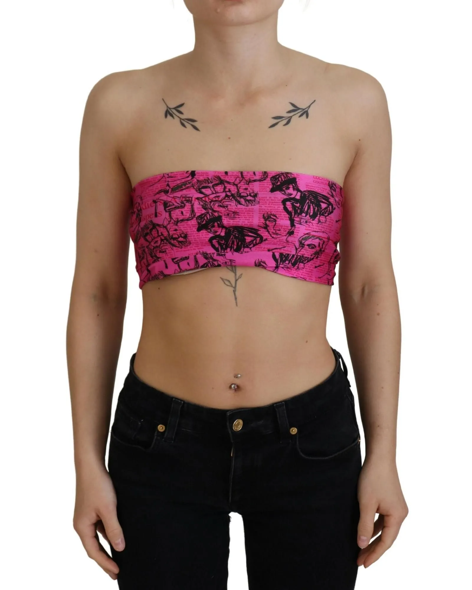 Tube Top Newspaper Print- Pink T-Shirts