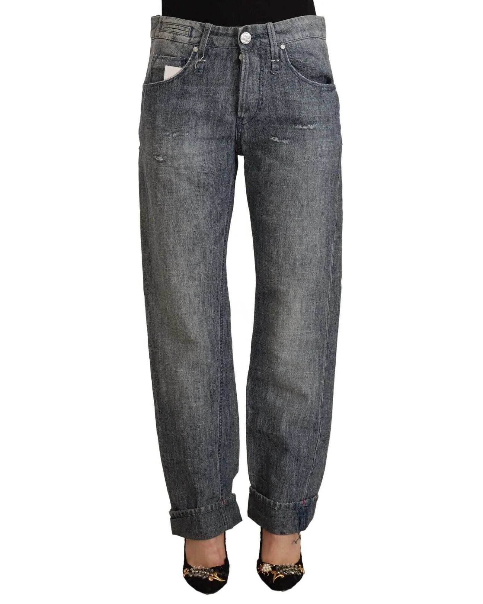 Boyfriend JeansRelaxed FitCuffed Hem- Gray Jeans