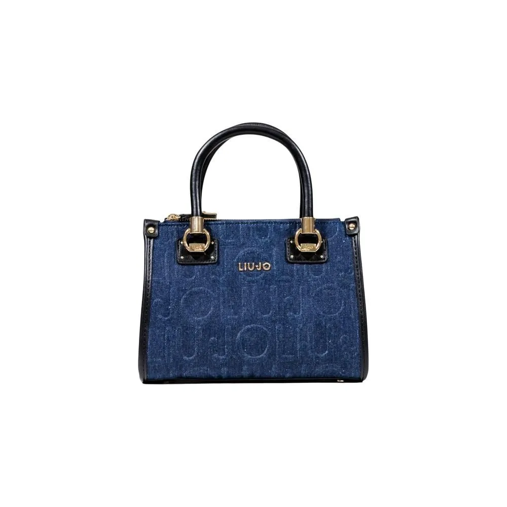 Handbag with Shoulder Strap and Zip Fastening- Blue Bags