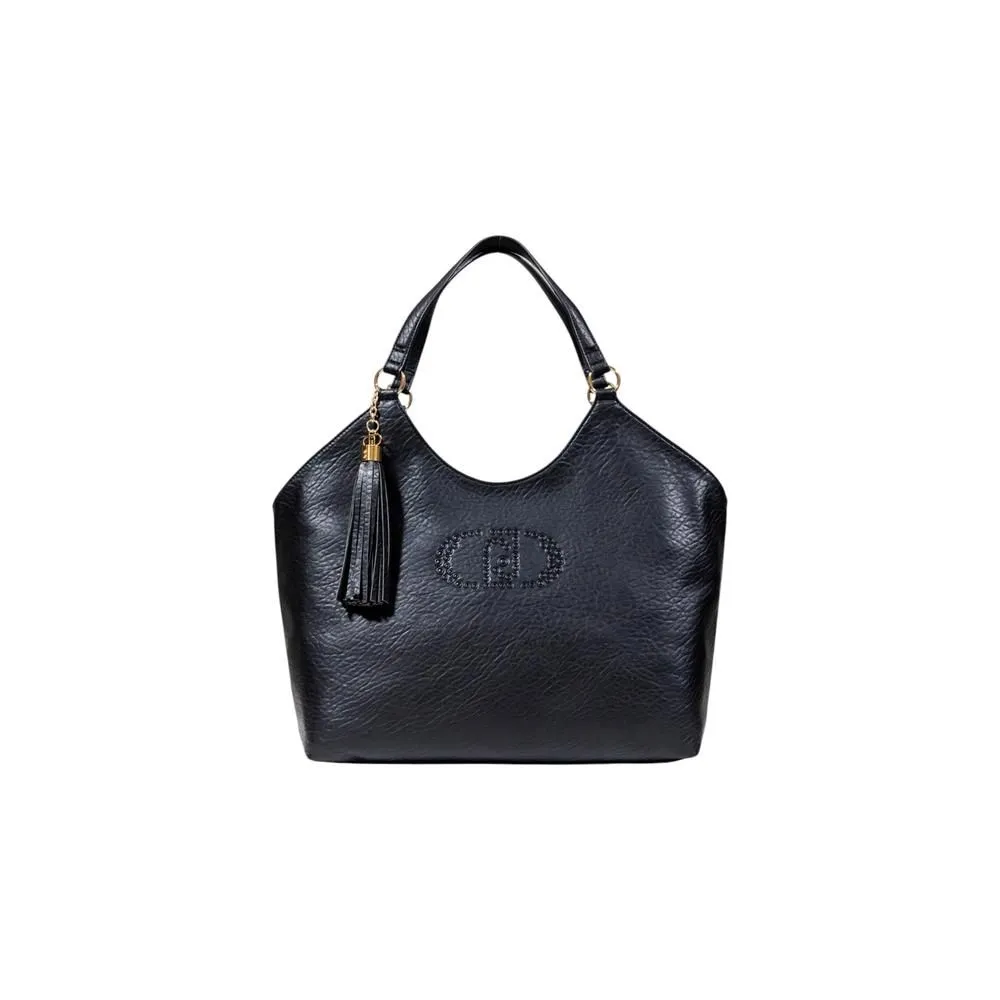 Handbag with Zip Fastening and Shoulder Strap- Black Bags