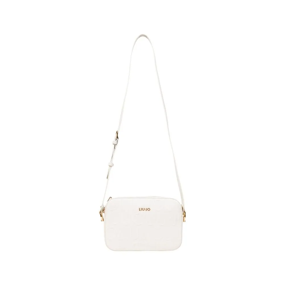 Shoulder Bag with Inside Pockets and Zip Closure- White