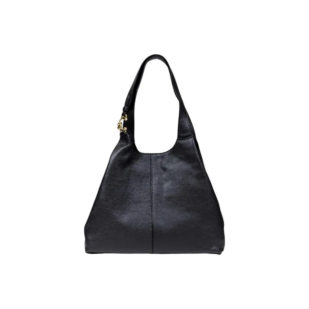 Leather Handbag with Button Fastening- Black Bags