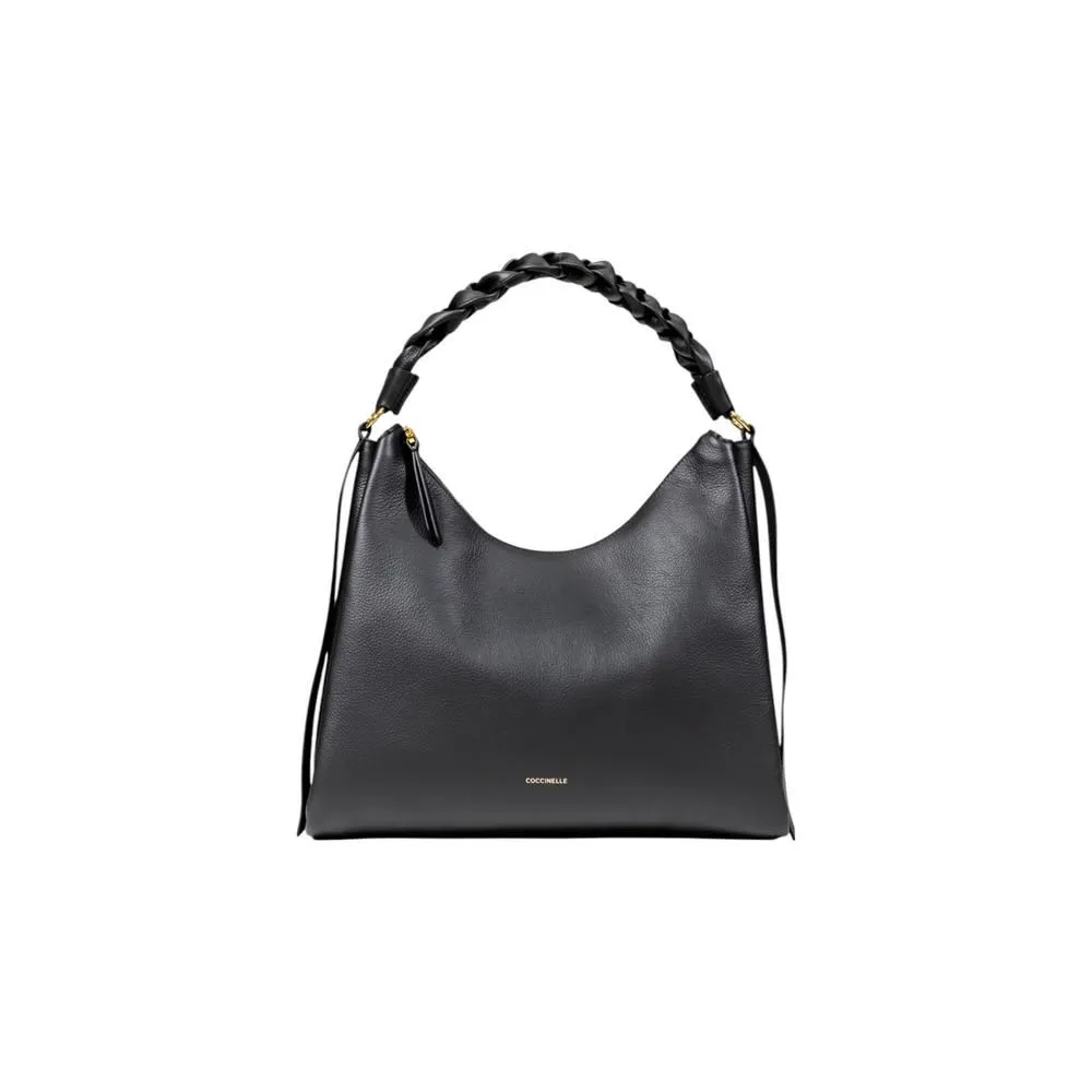 Leather Zip-Closure Bag with Inside Pockets- Black
