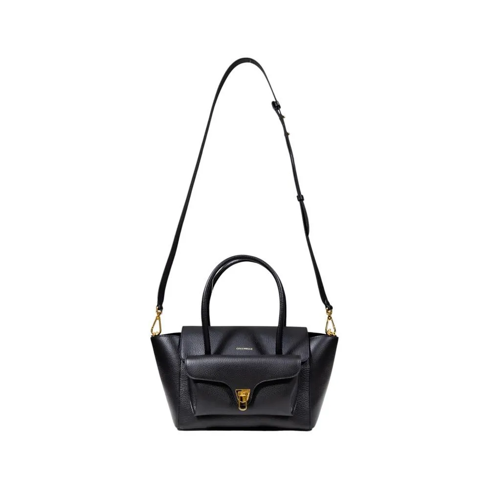 Leather Shoulder Bag with Magnet Fastening- Black