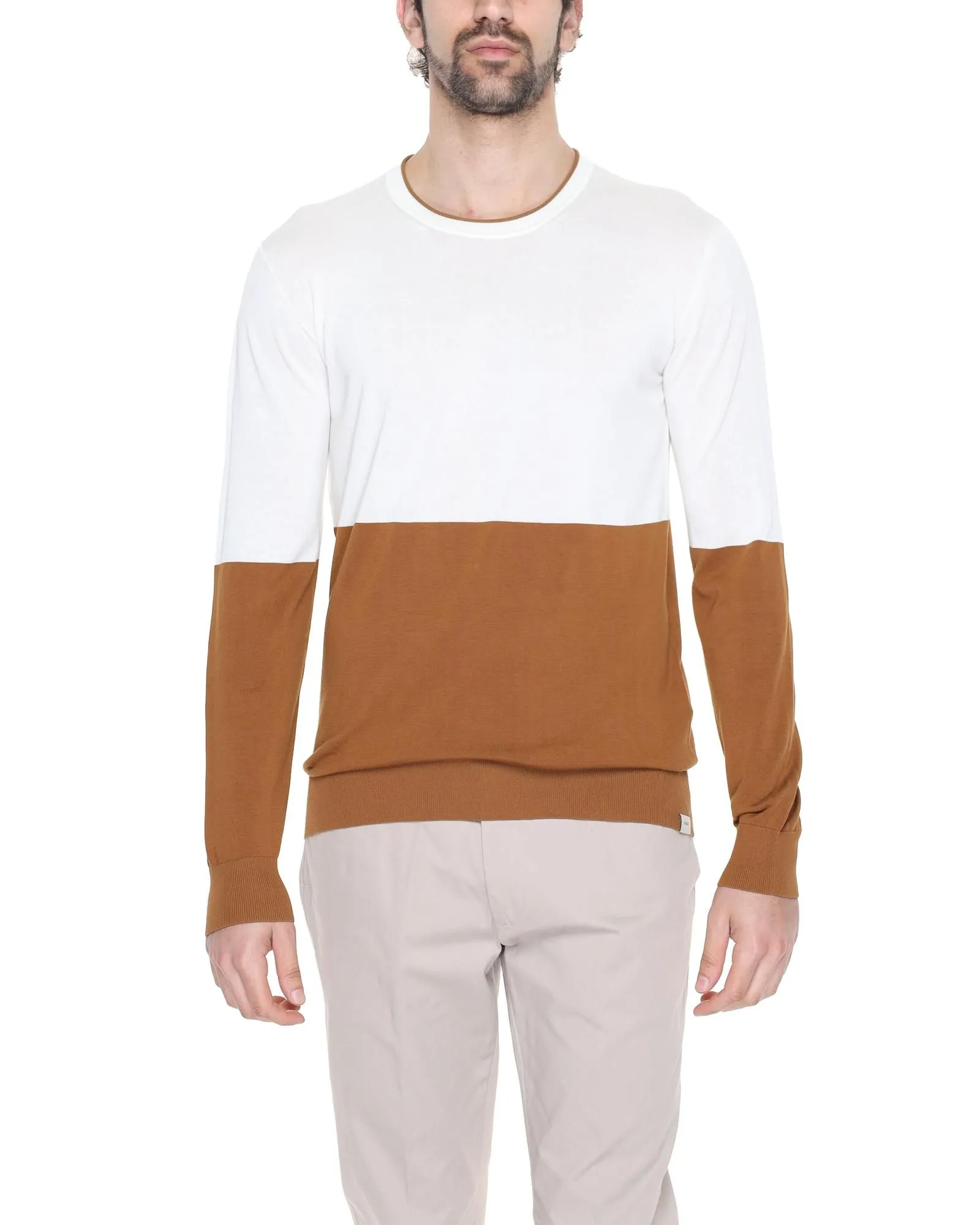 Colorblock Knit Sweater WhiteBrown