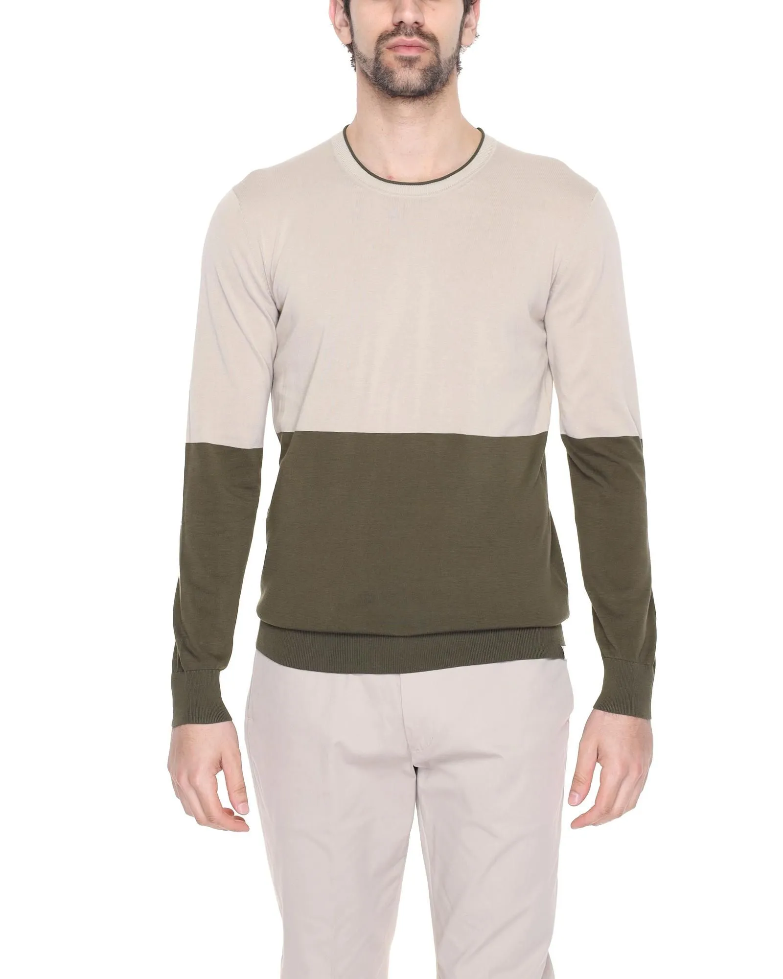 TwoTone Knit Sweater Casual Style- Beige Sweaters