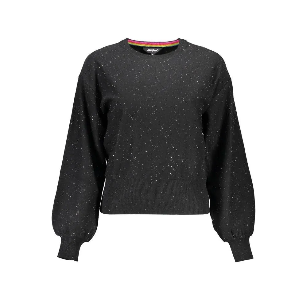Glitter Knit Sweater Balloon Sleeves- Black