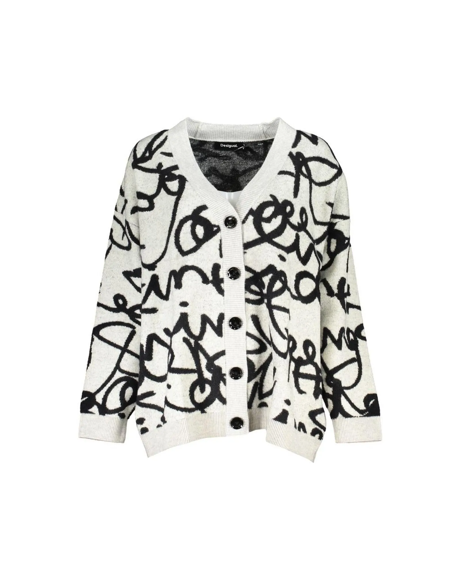 Graffiti Print Cardigan Relaxed Fit- White Sweaters