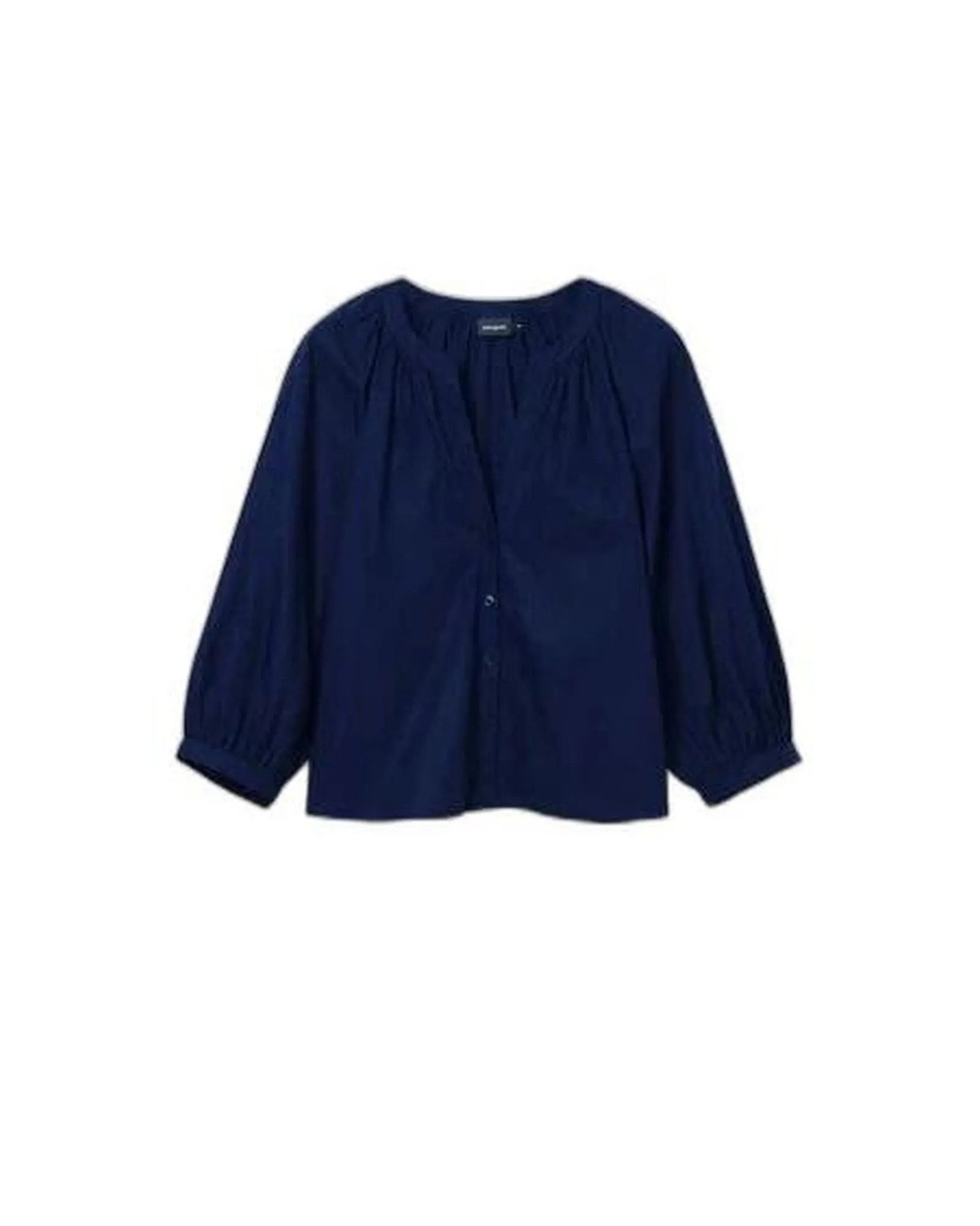 Cotton Round Neck Blouse with 3/4 Sleeves