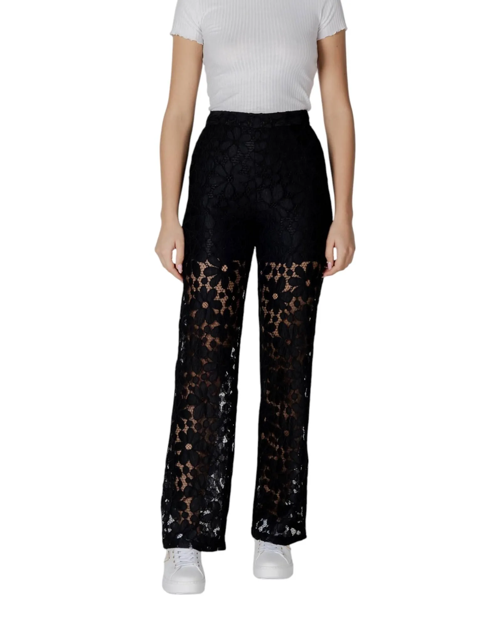 Lace Pants Floral WideLeg- Black Trousers