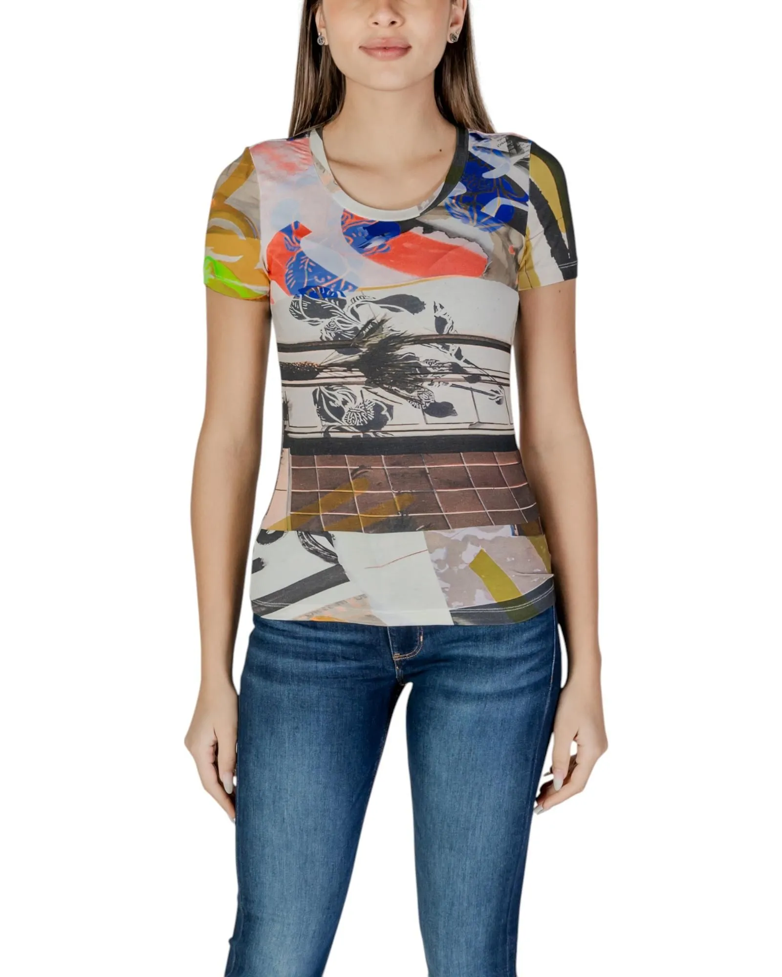 Abstract Print TShirt Short Sleeve Slim Fit- Beige Shirts
