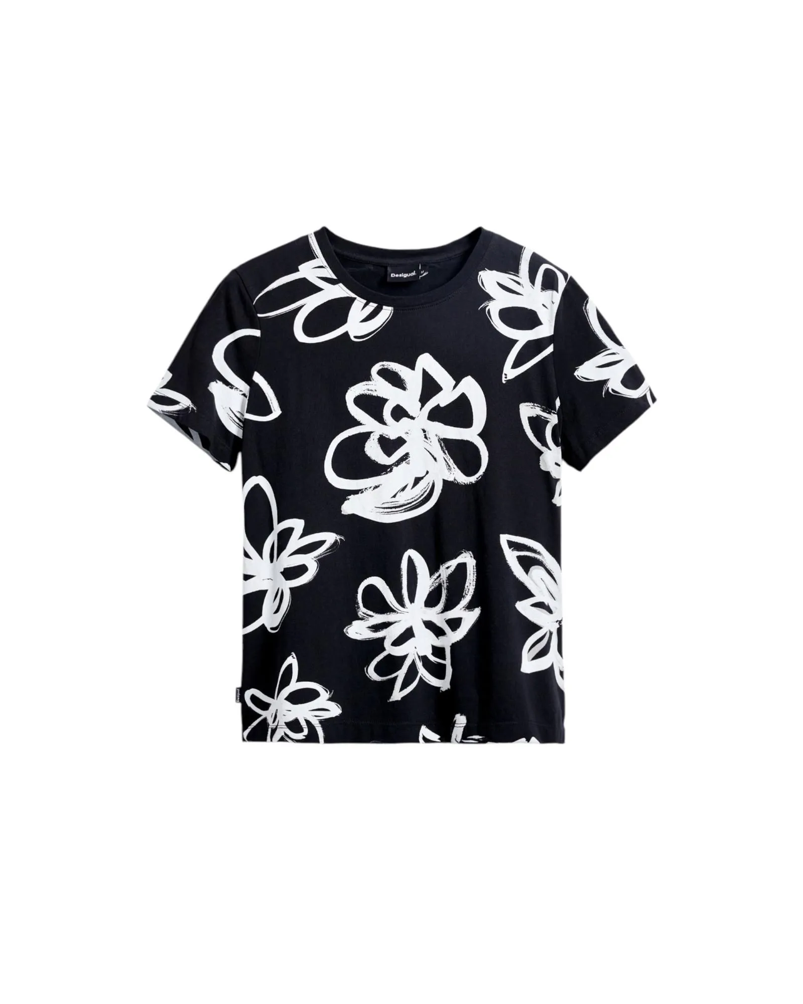 Abstract Floral Short Sleeve Tee Wo - Black Shirts