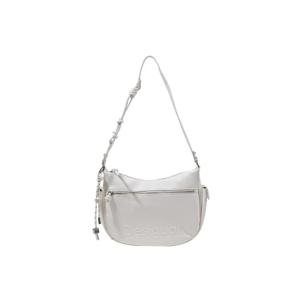 Casual Shoulder Bag Embossed Logo- White