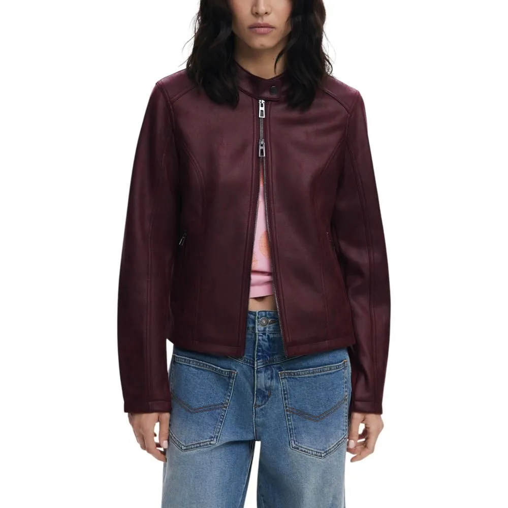 Zip-Up Blazer with Front Pockets- Bordeaux