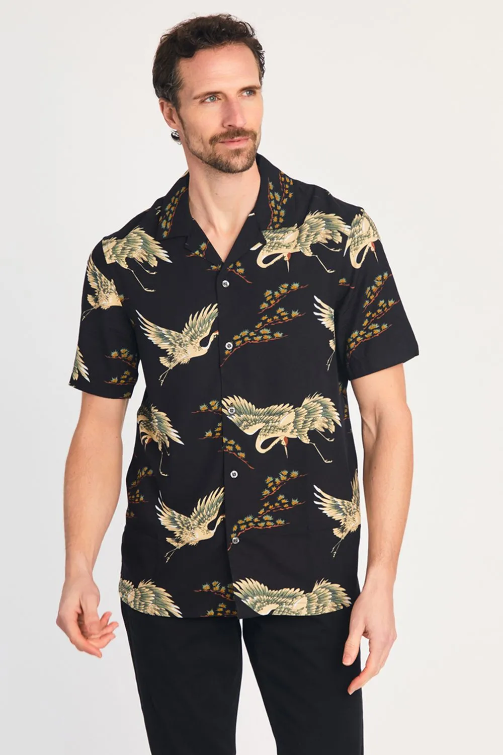 Bird Print Short Sleeve Shirt