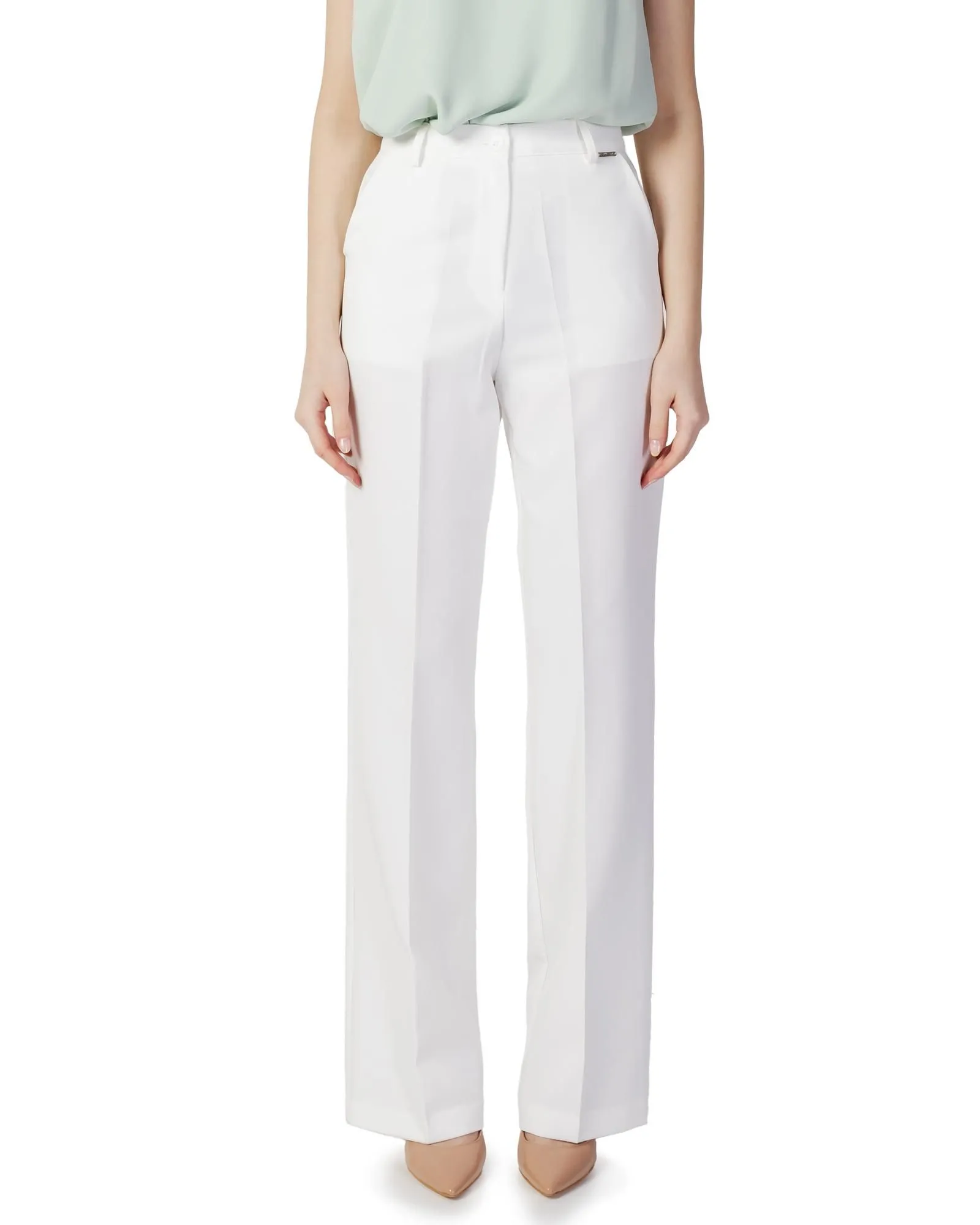 Wide Leg Trousers Elegant Style- White