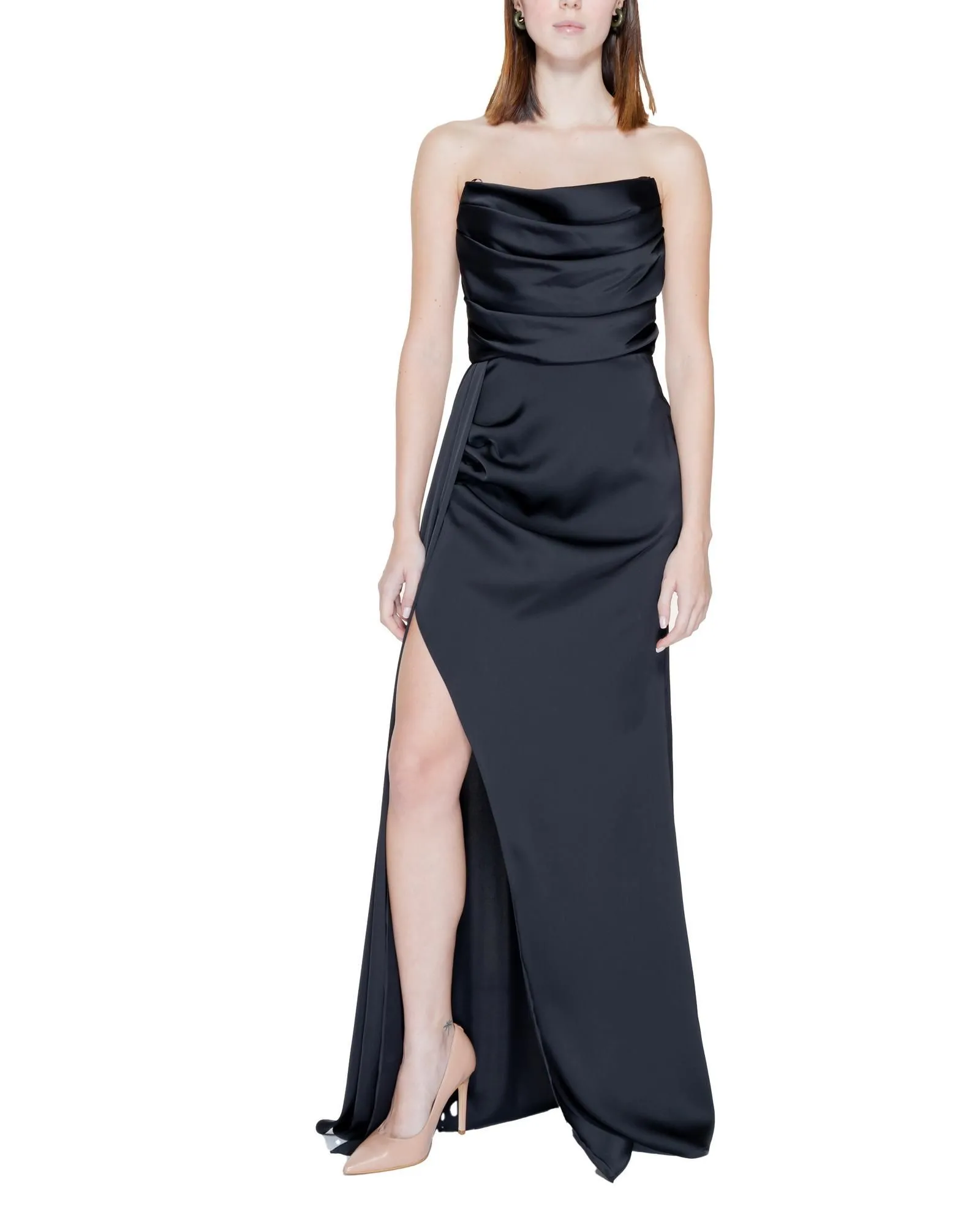 Strapless Satin Evening Gown Wo - Black Dresses
