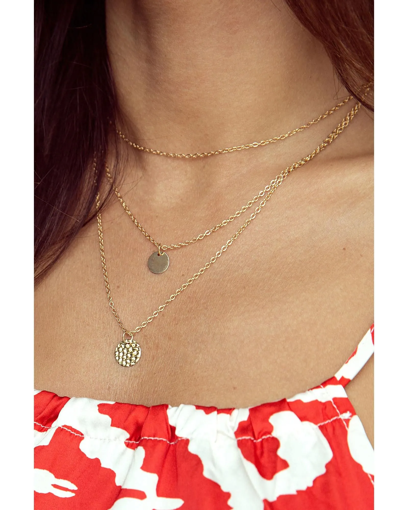 Gold Layered Circle Pendant Necklace