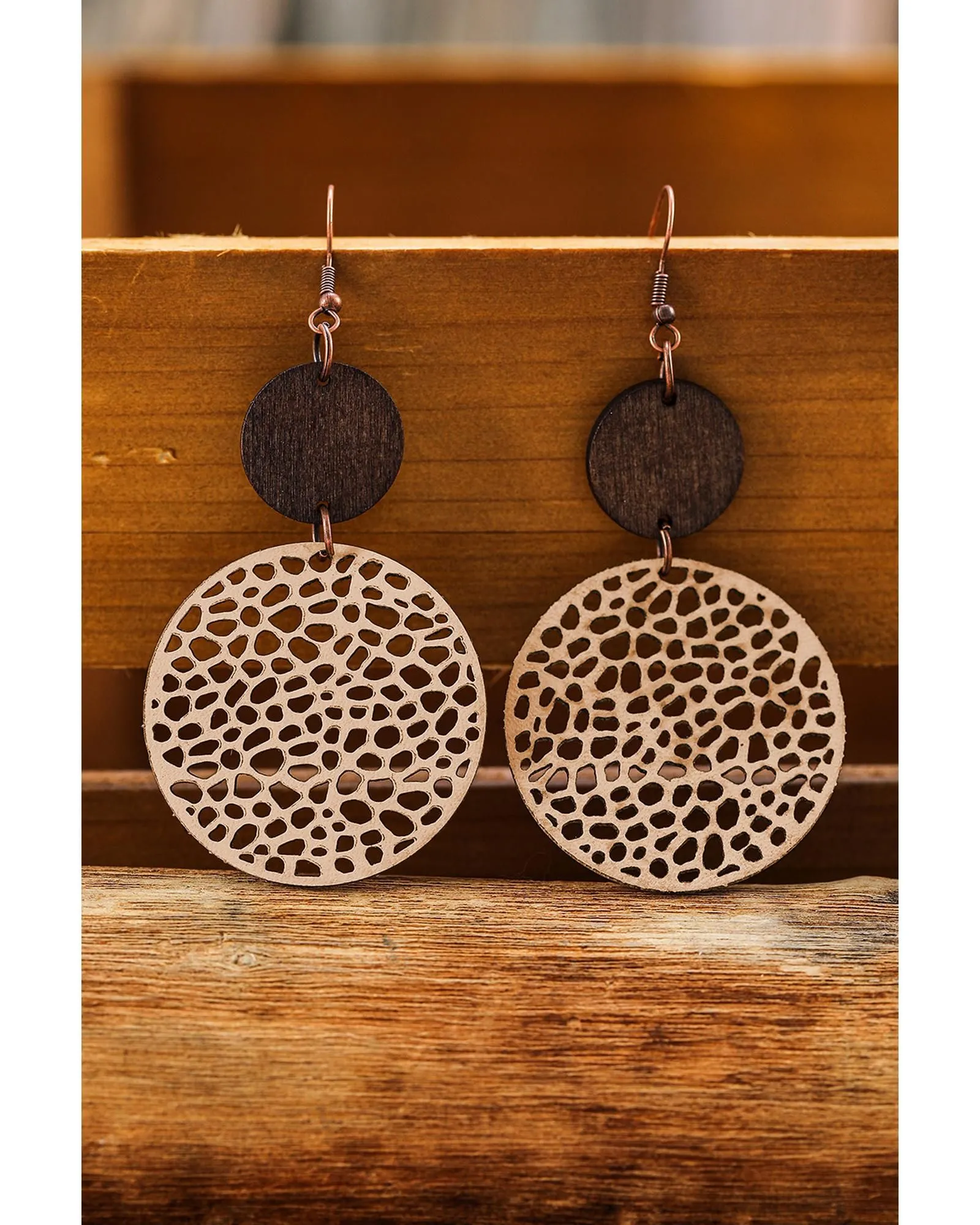 Brown Wooden Circle Earrings