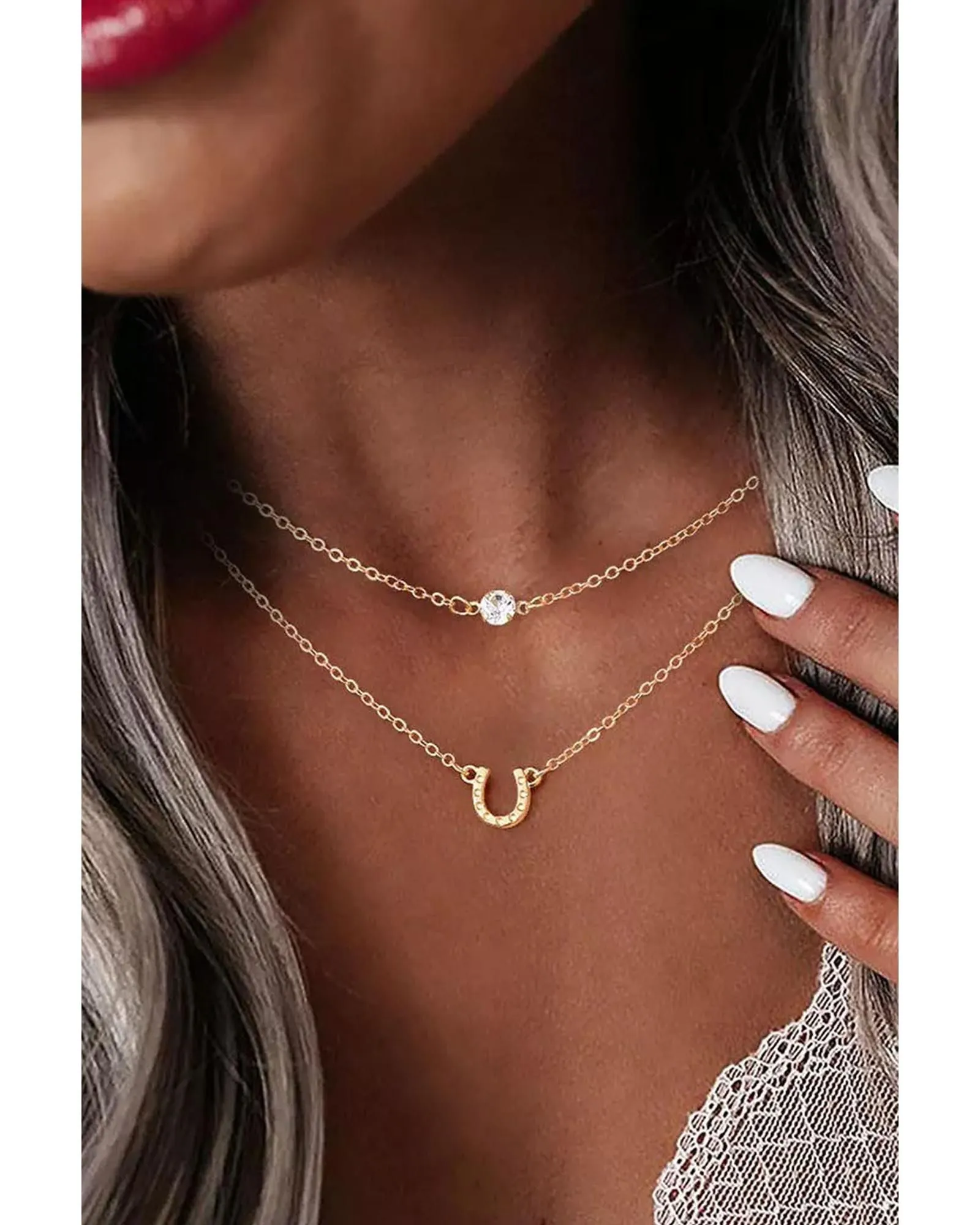 Gold Horseshoe Layered Chopped Necklace Jewelry
