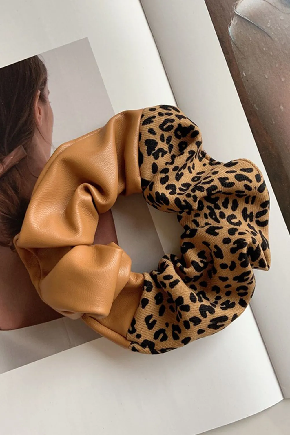 Leopard Patchwork Hair Tie - PU Leather