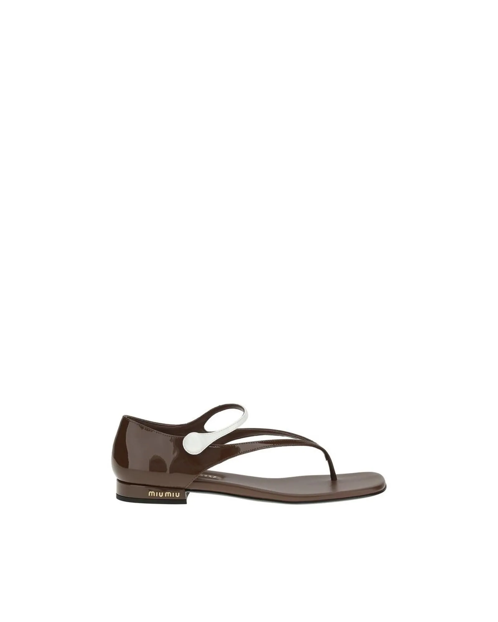 Patent Leather Flat Sandals- Brown