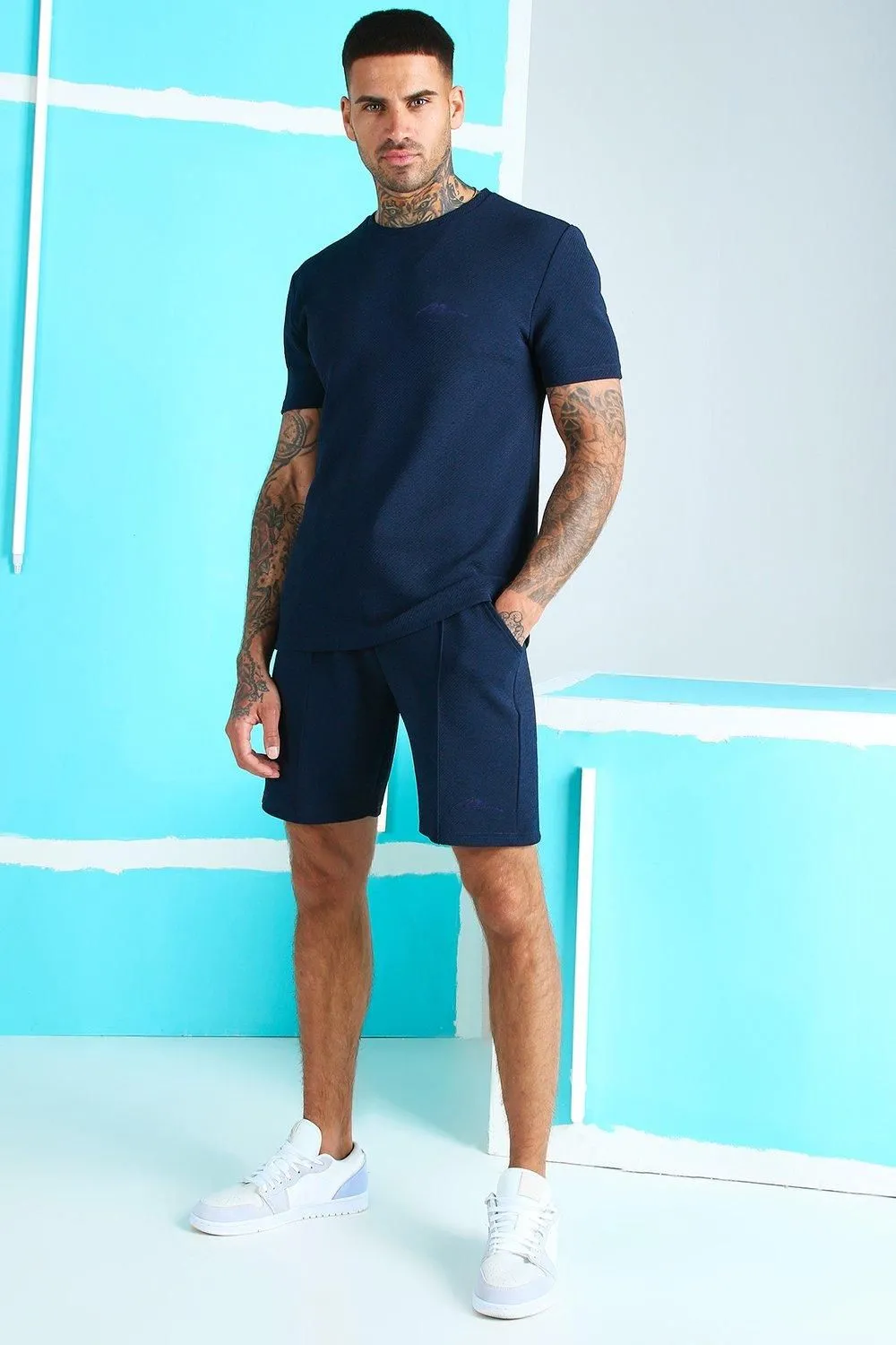 MAN Signature Jacquard T-Shirt & Pintuck Short Set