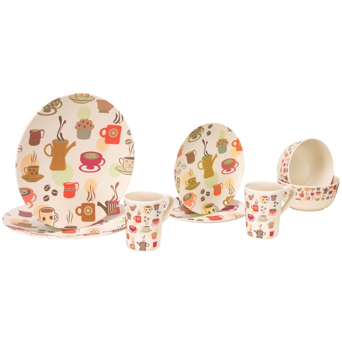 Table Set  Vango Bamboo 2 Person Bamboo Set Coffee Cup Print