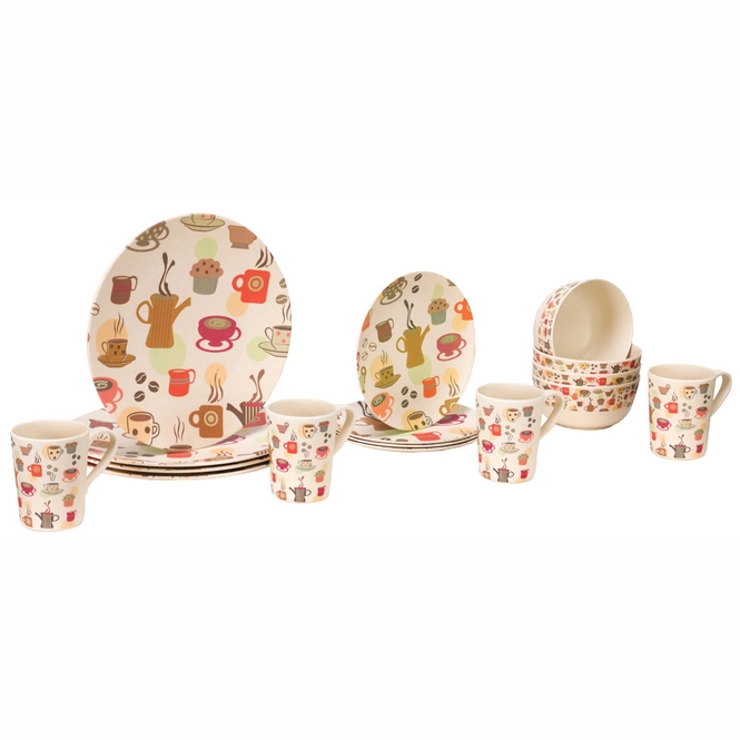 Table Set Vango Bamboo 4 Person Bamboo Set Coffee Cup Print